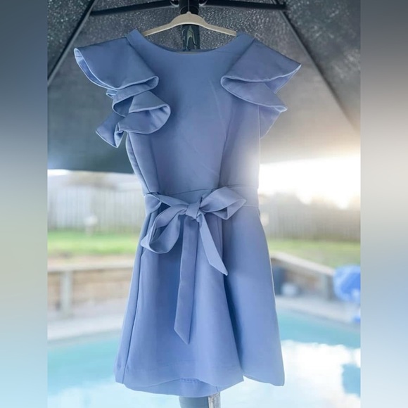 🦋 NWT GB Girls Tiered Ruffle Sleeve Romper ~ Baby Blue ~ Size 10 - Picture 2 of 2